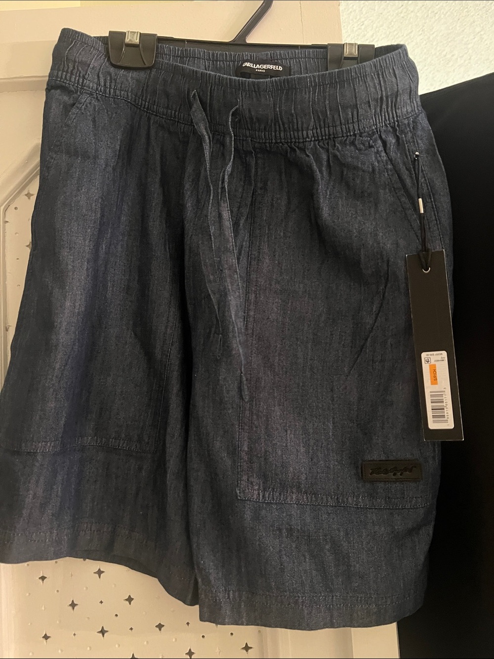Karl Lagerfeld Men’s Elastic Drawstring Shorts in Indigo